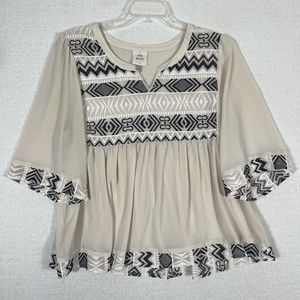Knox Rose Embroidered Chiffon Babydoll Top Womens Large